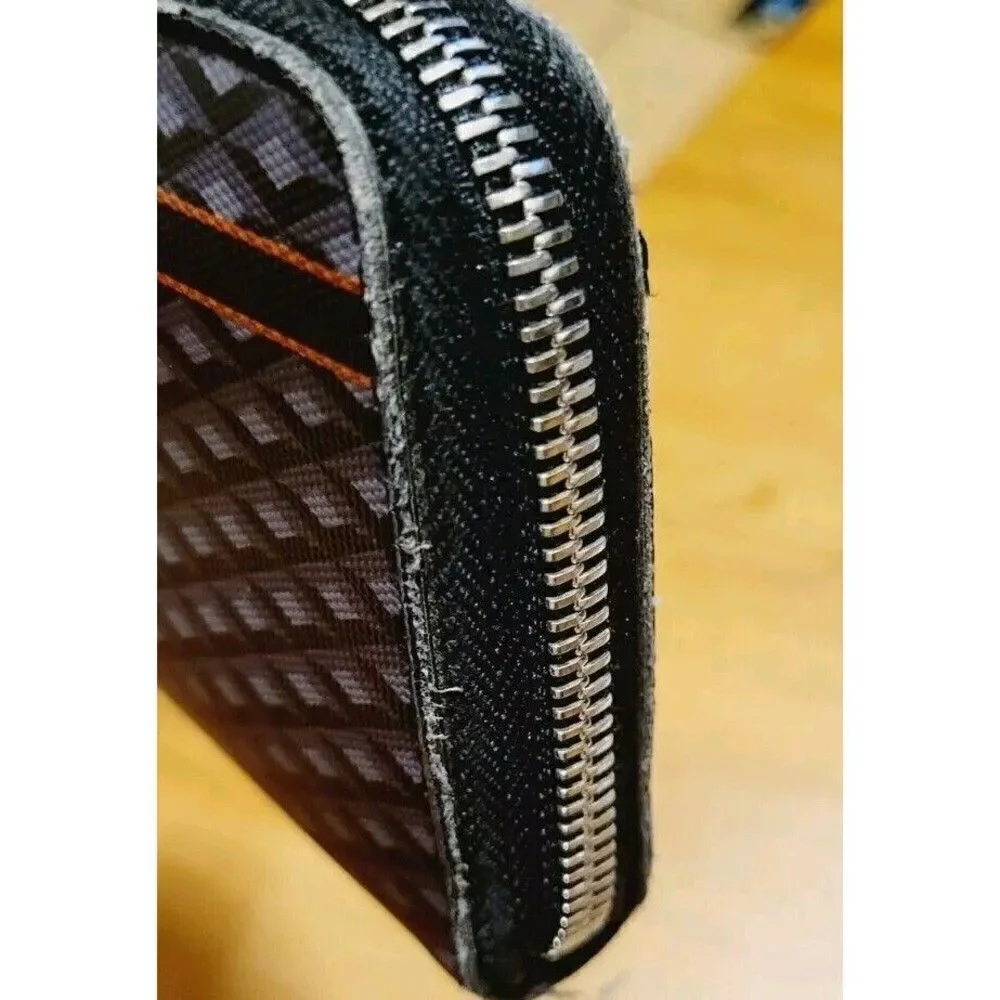 DUNHILL Engine Turn Luggage Canvas Zip Coat Wallet